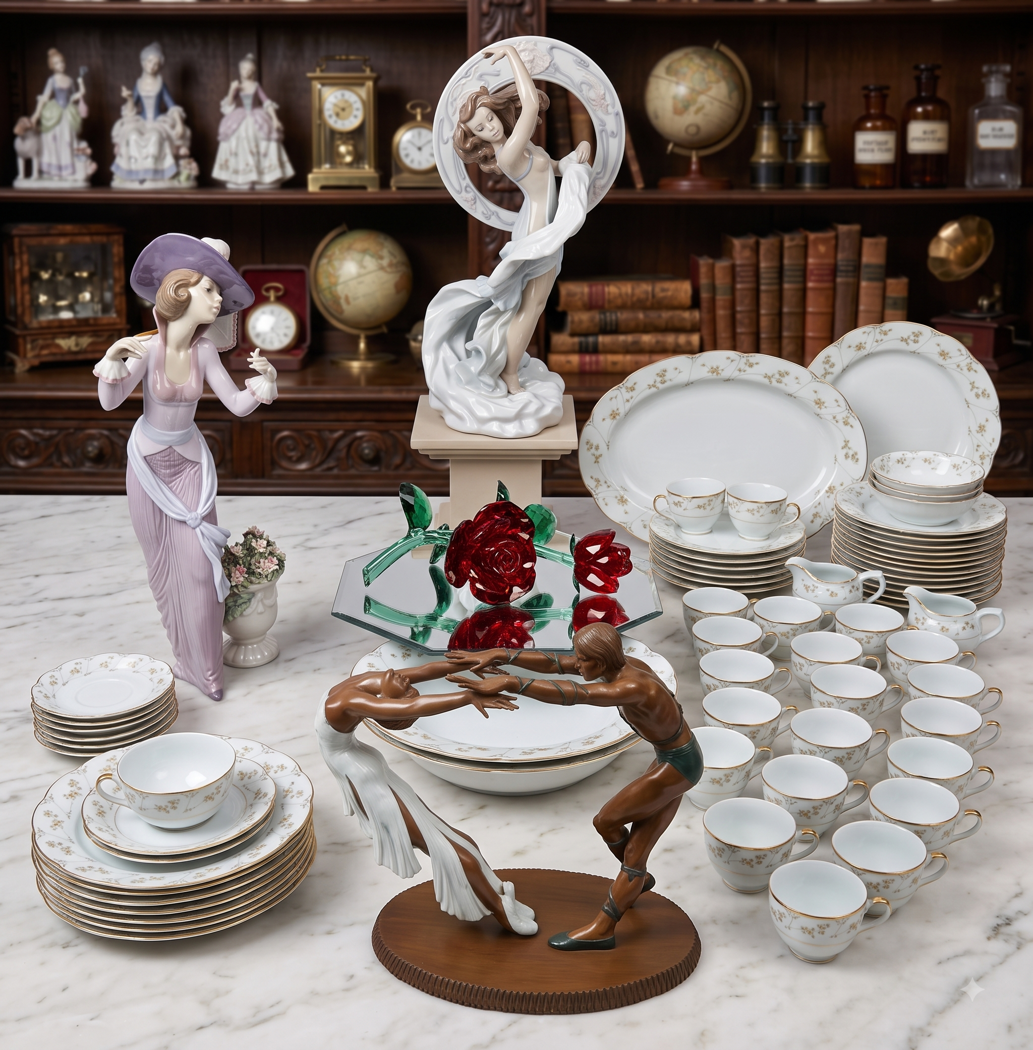 Collage de piezas vintage: Porcelana, cristalería y vajillas